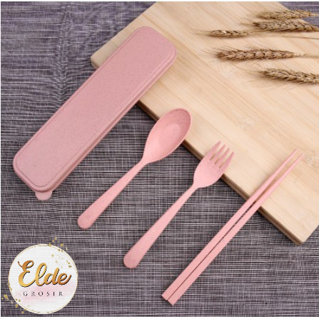 ELDE - Sendok Set Jerami Sumpit Garpu Sendok Set / Alat Makan Set