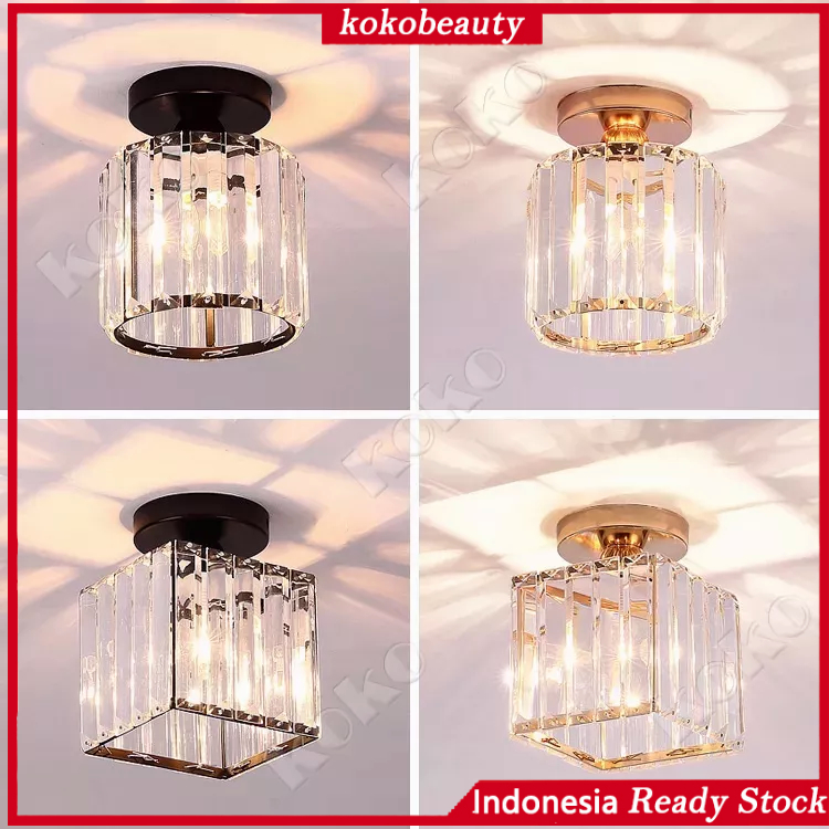 【penjual lokal】Kristal Plafon Rumah Lampu Ceiling Kristal Kotak Modern Crystal Round Ceiling Lamp Lampu Plafon Gantung Kristal