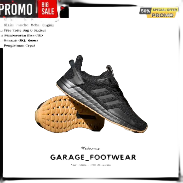 ADIDAS QUESTAR RIDE FULL BLACK SOLE GUM ORIGINAL 100% - SEPATU PRIA - SEPATU WANITA - SEPATU ADIDAS 