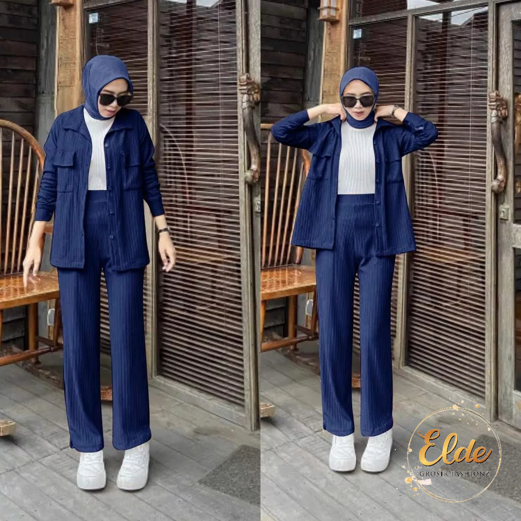 ELDE 12 - SET NABILA ( L - XL ) SETELAN RAJUT BAHAN MANGO KNIT IMPORT TEBAL DAN HALUS KANCING HIDUP FULL ADA SAKU KANAN DAN KIRI + CELANA KULOT ( NO INNER )