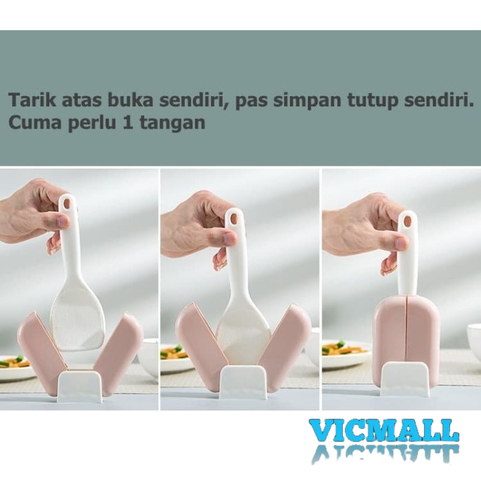 VICMALL - Sendok Nasi Dengan Penutup Otomatis - Penyimpan Sendok Nasi Centong