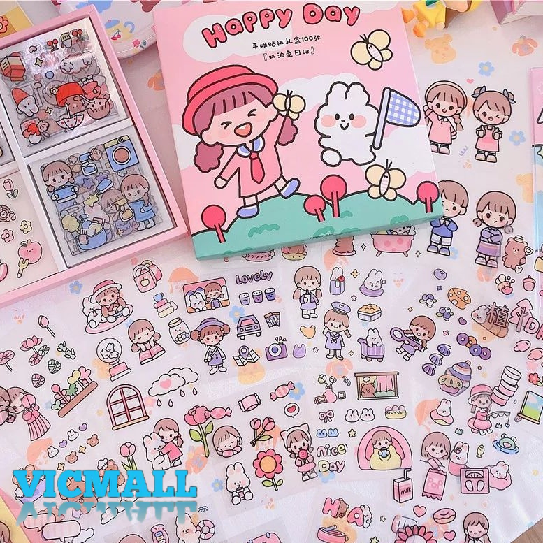 VICMALL - Stiker 3D Stiker 2D / Stiker Aesthetic Design DIY/ Sticker botol minum 2D plastik anti air / Buku Diary Stiker Motif/Stiker Anti Air Botol Hp Laptop Lucu