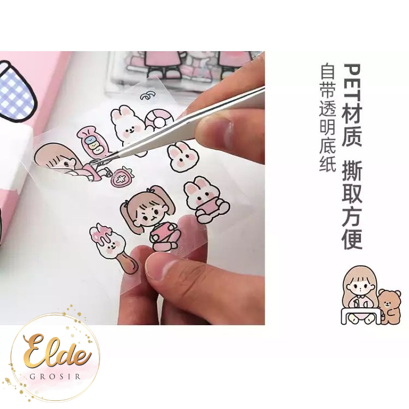 ELDE -  [100 Lembar] Stiker Hp/Laptop/Botol Minum/2D Tumblr/Aesthetic Motif Bening PVc / sticker