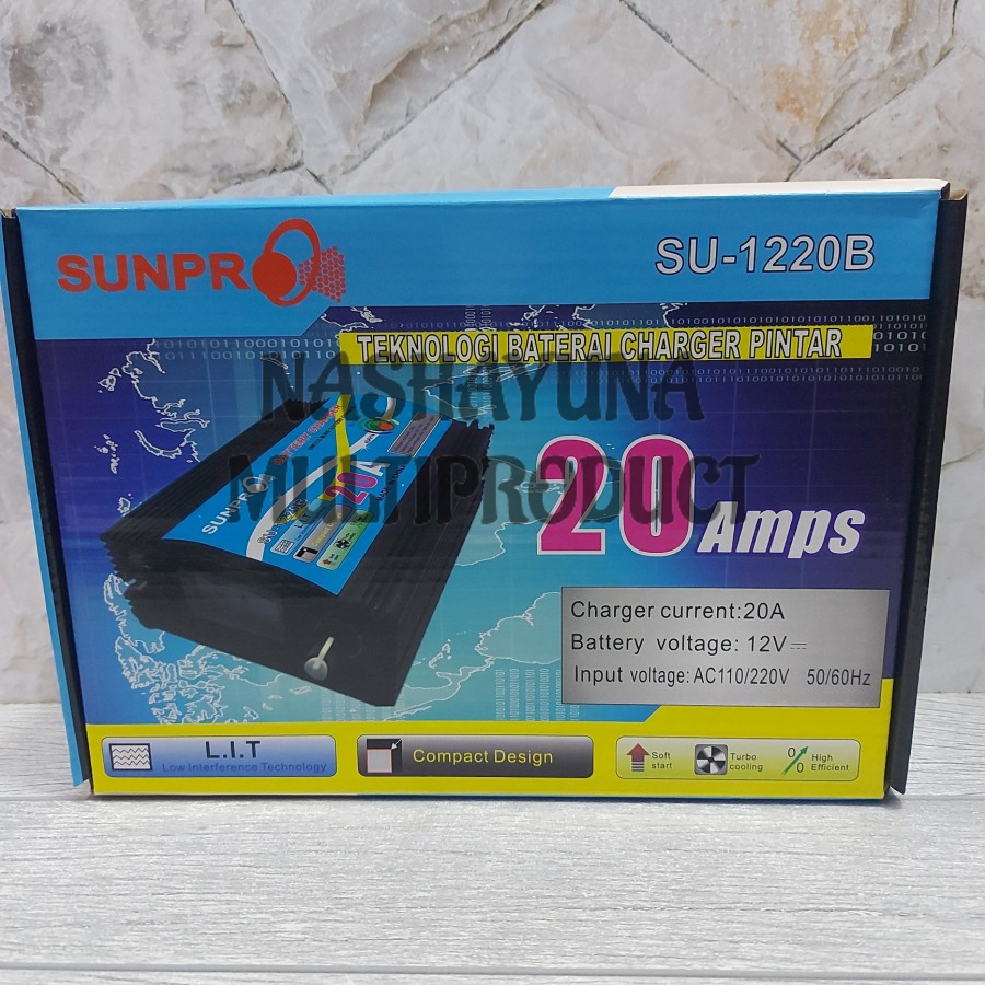 CHARGER BATERAI AKI MEREK SUNPRO SU-1220B 20AMPS OUT 12V