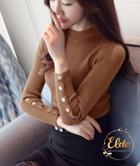 ELDE 12 - Button knit Bahan rajut jalur strecth bisa melar lengan ada kancing fit to M-XXL 200gr