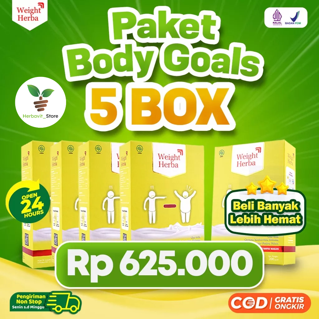 Weight Herba Paket 5 Box - Susu Penggemuk Penambah Berat Badan 100% Original &amp; Nafsu Makan Tingkatkan Kalori Kualitas Tinggi &amp; Menambah Nafsu Makan