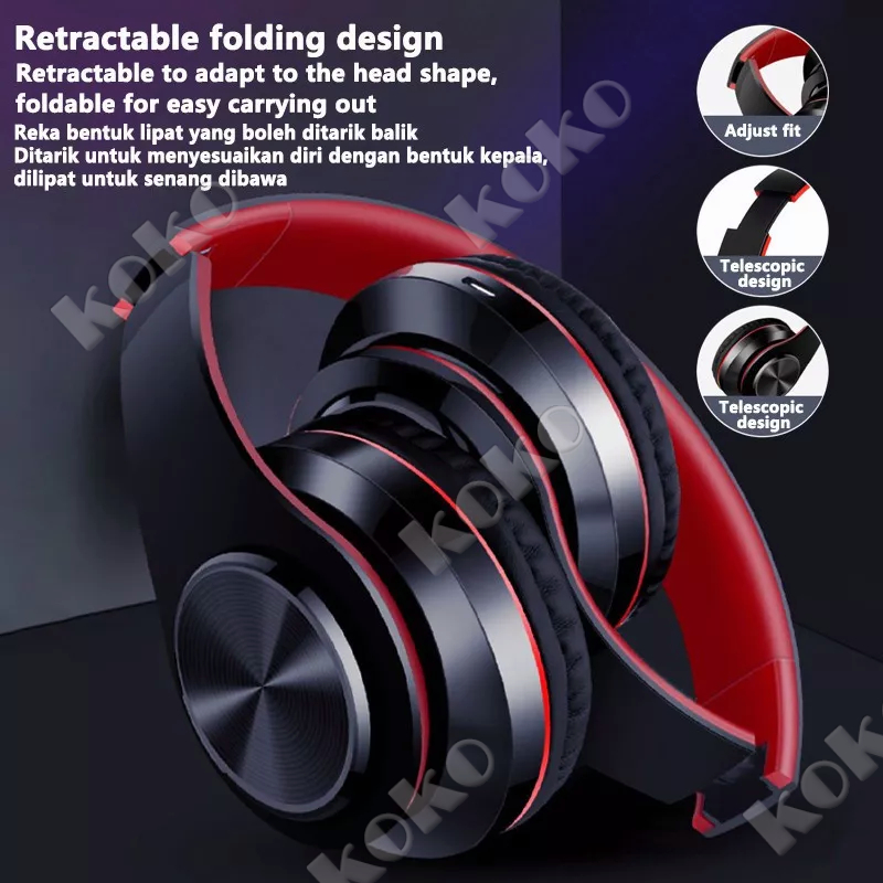 【penjual lokal】B39 Headphone Bluetooth Headset Musik Gaming dengan Lampu LED dan Mic Suara HIFI Bass Mantap