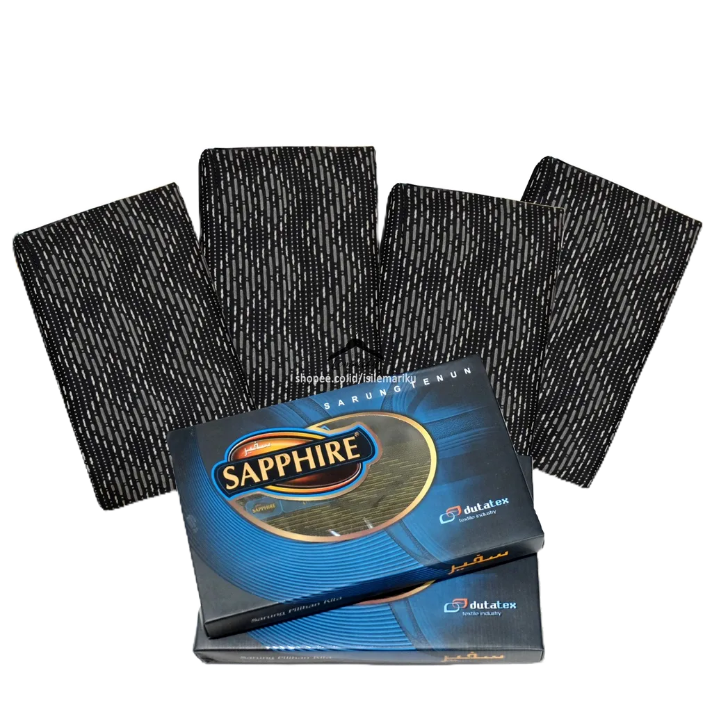 Sarung Tenun Sapphire Hitam Polos Tumpal Putih SPESIAL (HTPL)