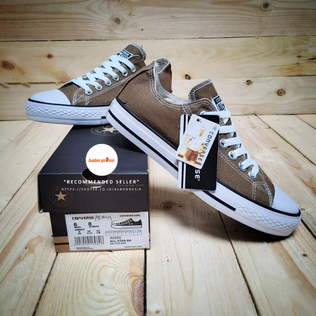 PROMO Sepatu Converse Chuck Taylor OX Classic Brown, Upper Kanvas, Tapak Rubber, Premium Import Quality Tag Made in Vietnam