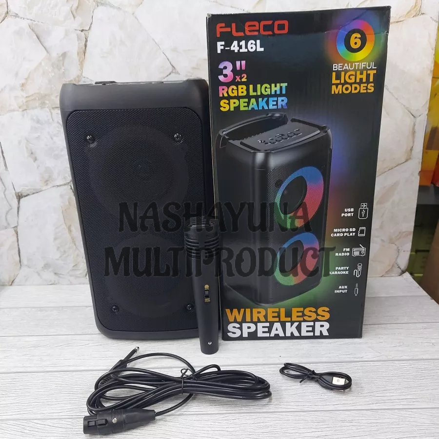 SPEAKER BLUETOTH PORTABLE FLECO F-416L SPEAKER TWS DOUBLE SPEAKER GRATIS MIC