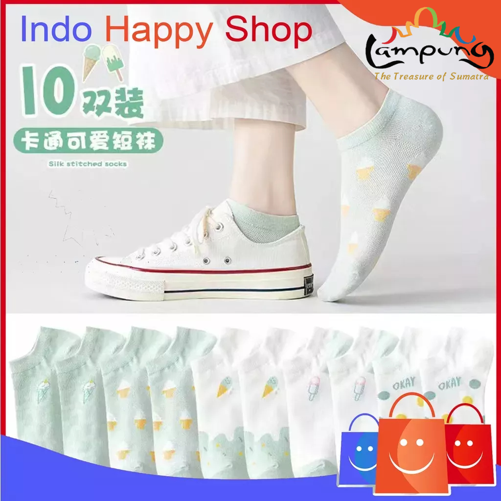 ⭐️𝐈𝐇𝐒 𝟕𝟔𝟖 𝐋𝐚𝐦𝐩𝐮𝐧𝐠⭐️Kaos Kaki Wanita Motif Ice Cream Kaos Kaki Es Krim Japanese Fashion Import