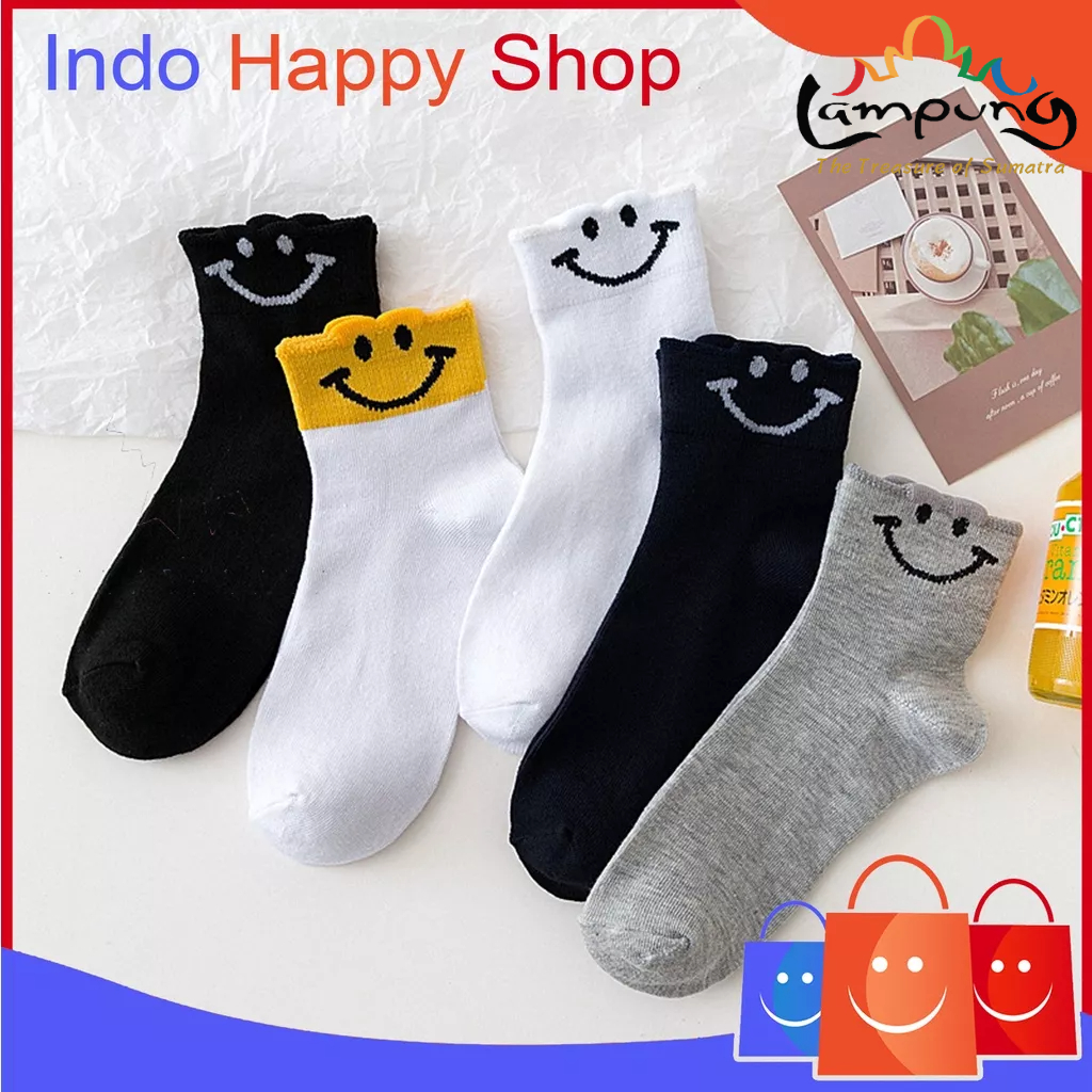 ⭐️𝐈𝐇𝐒 𝟕𝟔𝟔 𝐋𝐚𝐦𝐩𝐮𝐧𝐠⭐️Kaos Kaki Pria Wanita Panjang Motif Smile Kaos Kaki Setinggi Betis Import