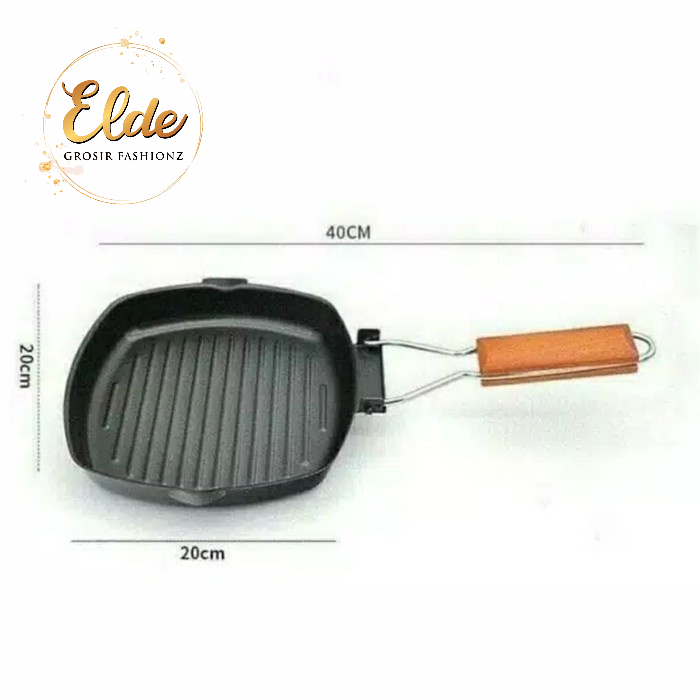 ELDE 1 - PANCI PEMANGGANG SQUARE GRILL PAN / PANCI LIPAT / Wajan Lipat Serbaguna Teflon Panggangan / ALAT BAKAR SATE BBQ Steak