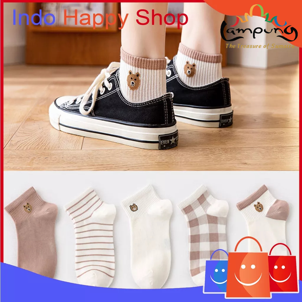 ⭐️𝐈𝐇𝐒 𝟔𝟐𝟖 𝐋𝐚𝐦𝐩𝐮𝐧𝐠⭐️Kaos Kaki Pria Wanita Motif Beruang Kaos Kaki Pendek Korean Style Cute Bear Ankle Socks