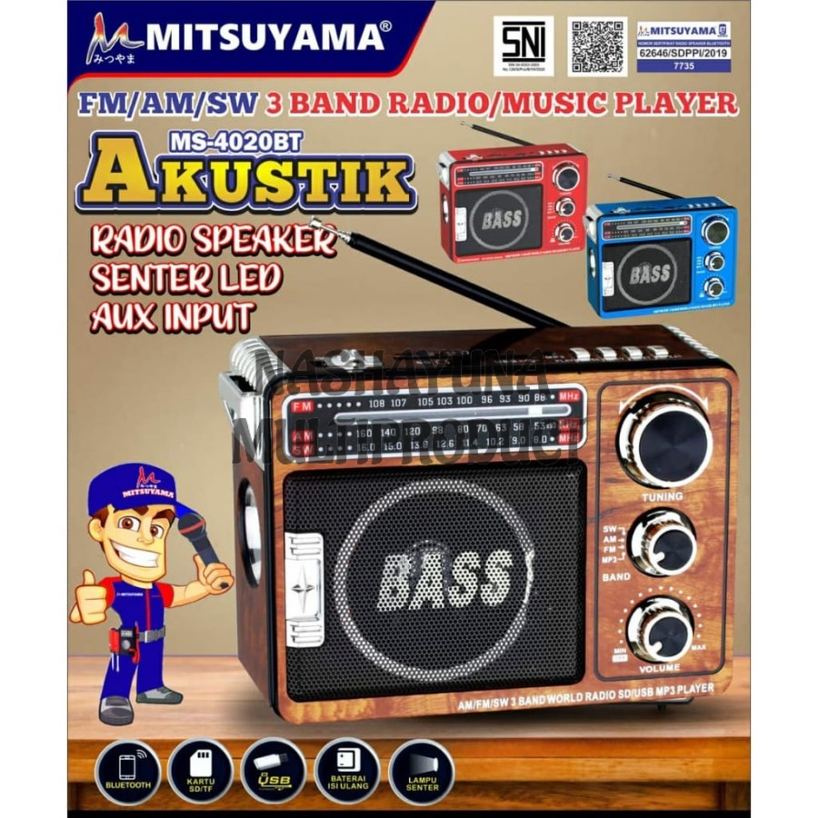 RADIO PORTABLE MITSUYAMA MS-4020BT 3 BAND + SENTER AKUSTIX RADIO JADUL/KLASIK