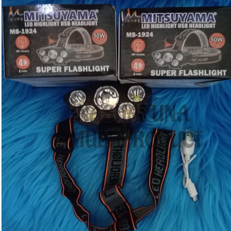 Promo Terbaru!!! Senter Kepala Mitsuyama MS-1924 Senter Kepala 50W 5 LED Batrai awet dan tahan lama