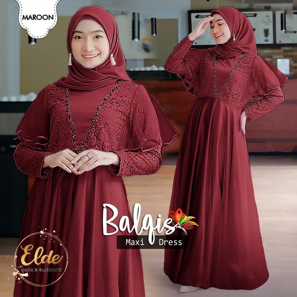 ELDE 66 - Maxy Balqis ( L - XL - 2XL ) Baju Muslim Wanita Terbaru Bahan Brukat Kombi Tile Lapis Furing Tanpa Pasmina