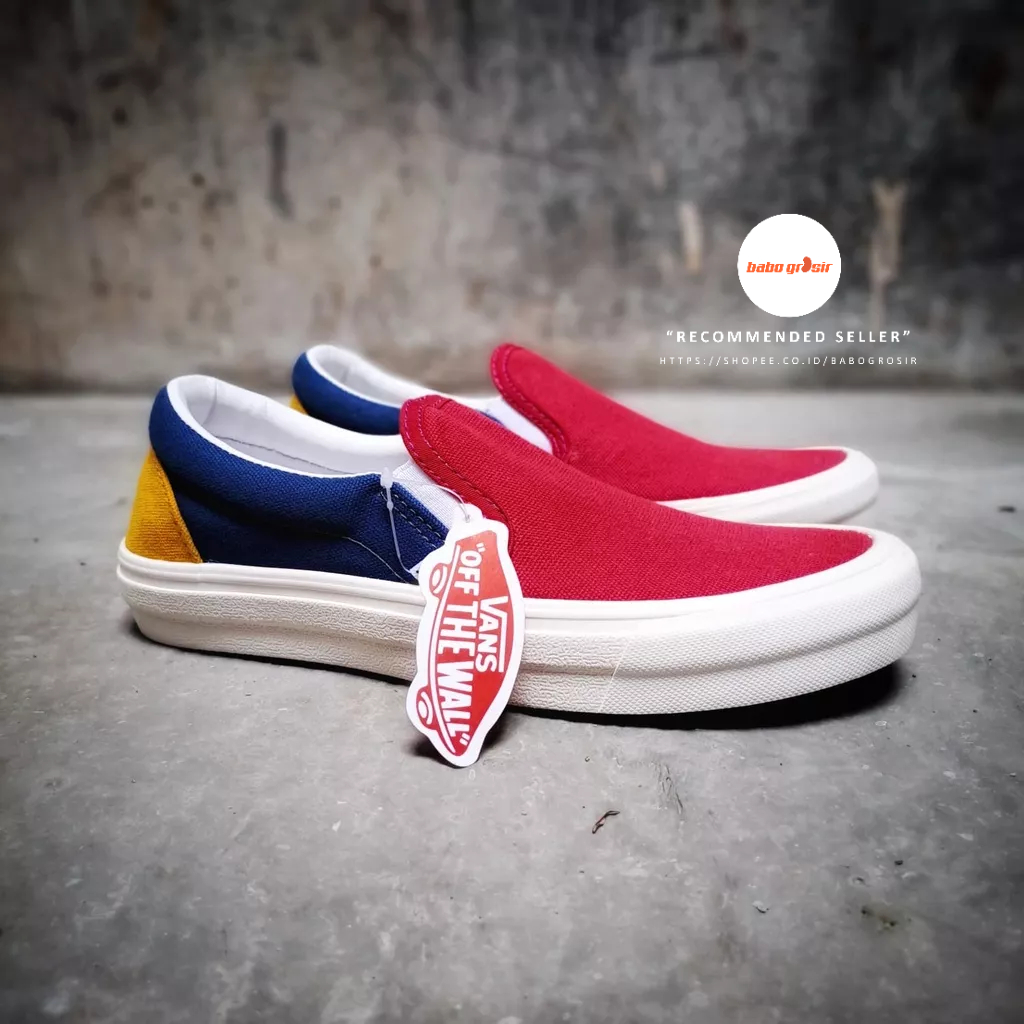 PROMO Sepatu Slip On Pria Wanita | Vans Slip On Yatch Club Red Premium Import Quality Include Box, Upper Kanvas, Waffle DT Anti Slip, Tag Made in China