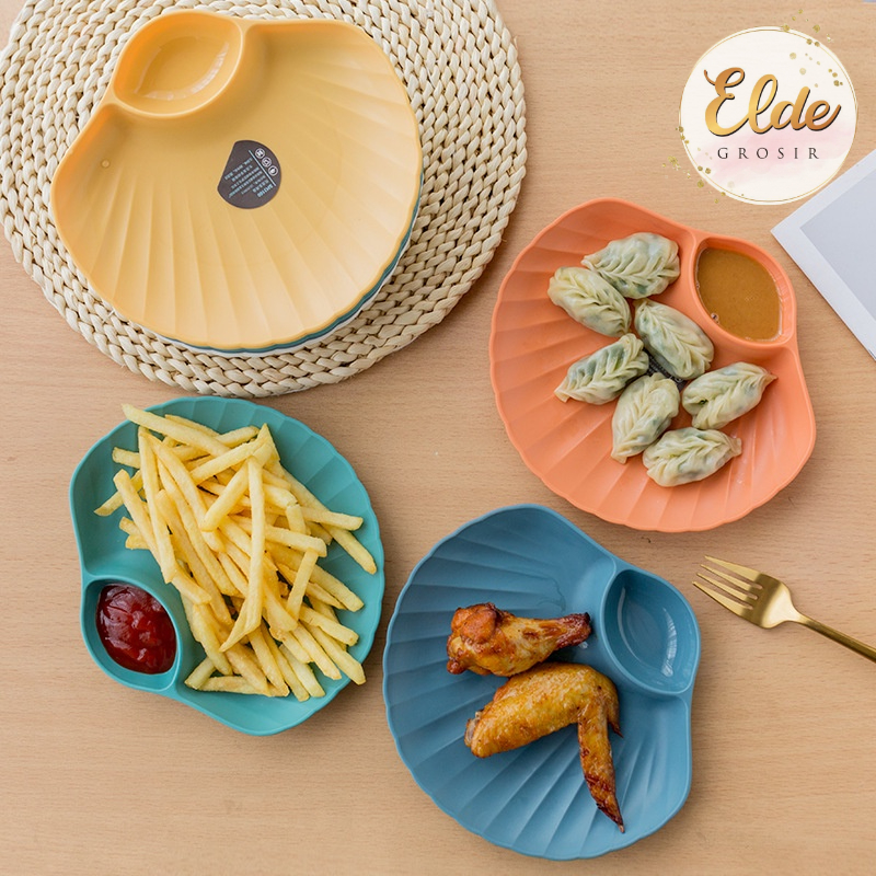 ELDE - Piring Plastik Plastic Plate / Piring Kerang Shell Plate Kue Roti 2in1 Tempat Saos Kecap