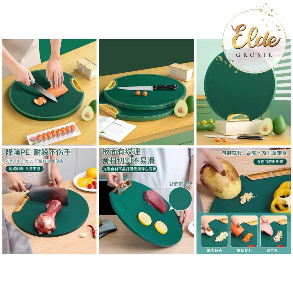 ELDE - 2in1 Cutting Board / Talenan Bulat 2 in 1 dan Parutan Minimalis Bahan Plastik Anti Jamur Bakteri Bisa Berdiri