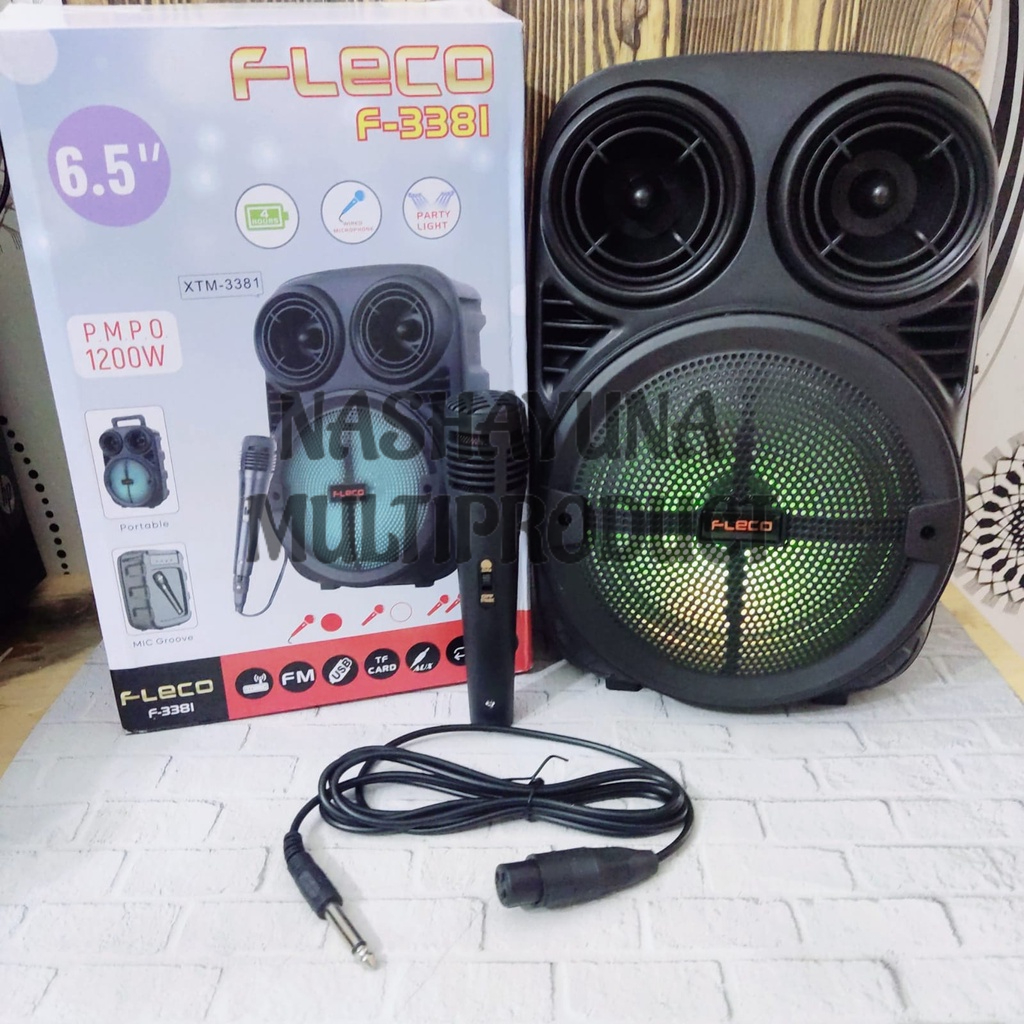 Speaker Bluetooth Karaoke Fleco F-3381 6,5 Inchi Free Microphone