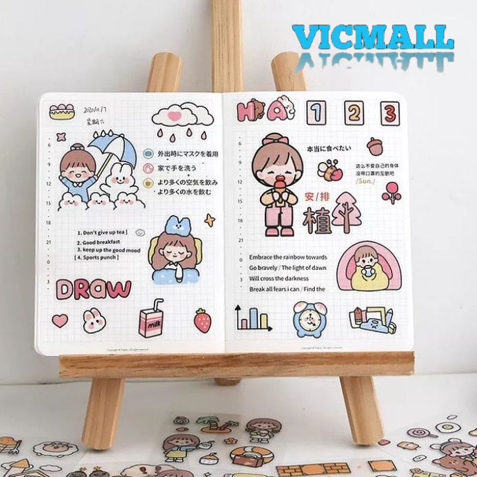 VICMALL - 100 Lembar] Stiker Hp/Laptop/Botol Minum/2D Tumblr/Aesthetic Motif Bening PVC sticker