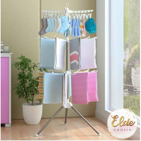 ELDE - Jemuran Menara Lipat Tempat Jemuran Baju Model Menara 3 Susun Tempat Jemuran Gantungan Bayi Jepitan Baju Pakaian Bayi baju Baby Anak kecil Portable berdiri hanger rak minimalis murah tidak makan tempat