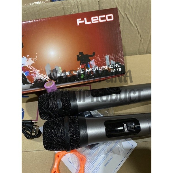 Microphone Wireless Double Fleco M-13 LED / Paket 2 Microphone Wireless 100℅