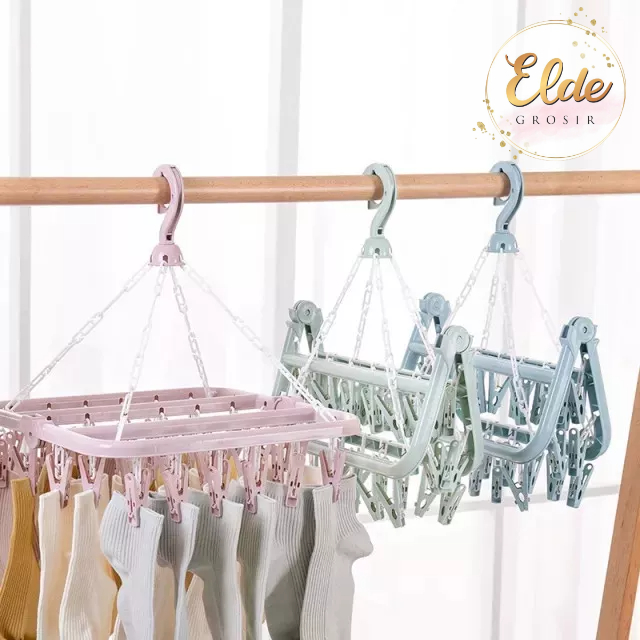 ELDE - Hanger Gantungan Serbaguna Multifungsi/Jemuran Baju 32 Jepit