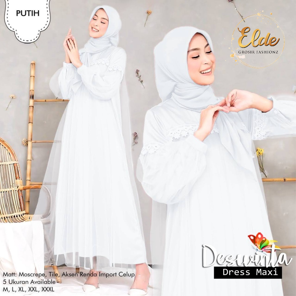 ELDE  66 - Maxy dress terbaru Dress Deswinta / Gamis Deswinta / Gamis Terbaru modern / Bahan tile furing moscrepe aplikasi renda / tanpa pasmina