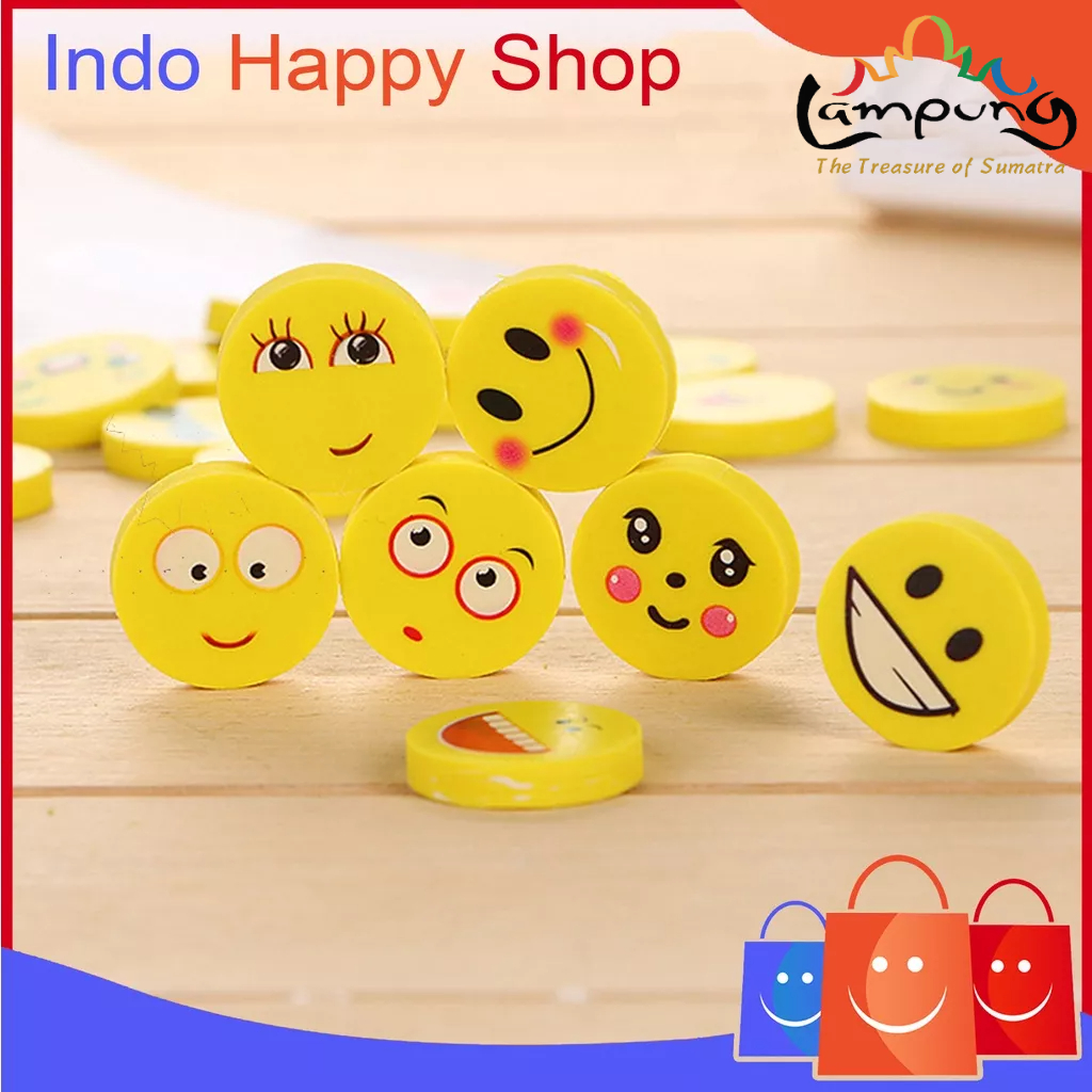 ⭐️𝐈𝐇𝐒 𝟖𝟖𝟑 𝐋𝐚𝐦𝐩𝐮𝐧𝐠⭐️Penghapus Pensil Karakter Emoji Smile Bulat Lucu Set 4pcs