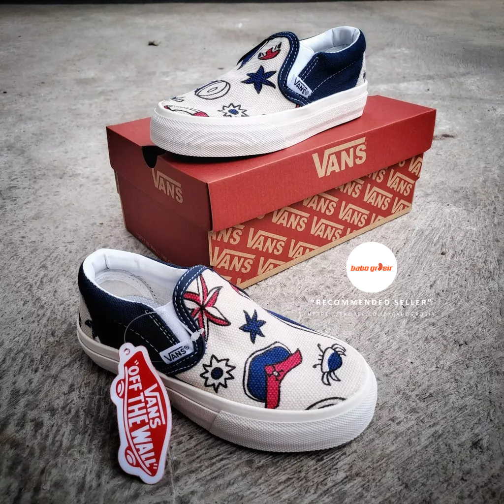 BEST QUALITY! PROMO Sepatu Anak Vans Slip On KIDS Star Sailor Blue Import Premium, Upper Kanvas, Waffle DT, Tapak Gum Outsole Anti Slip, Tag Made in China, Harga Termurah