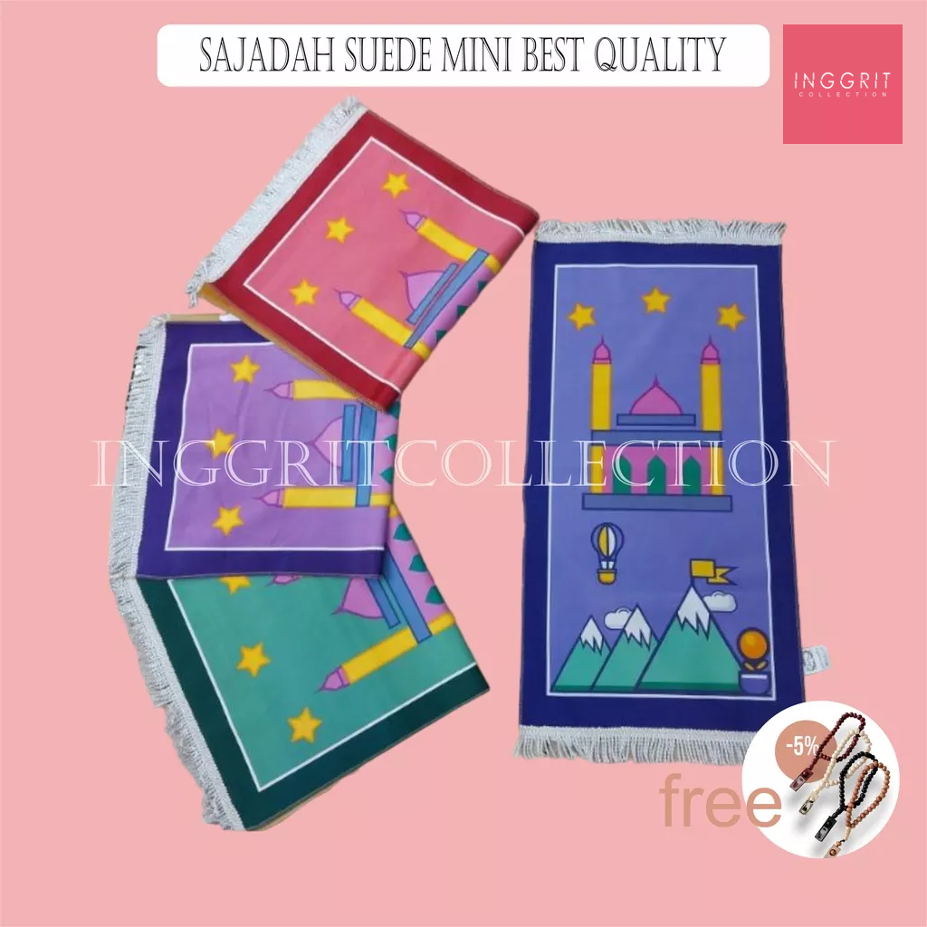 Sajadah Mini Anak Best Quality Suede Kanebo Rumbai Kepang