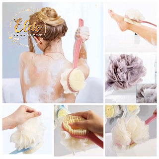 ELDE 1 - Shower Puff + Sikat Gosok Punggung Gagang Panjang Spons Mandi 2 Sisi