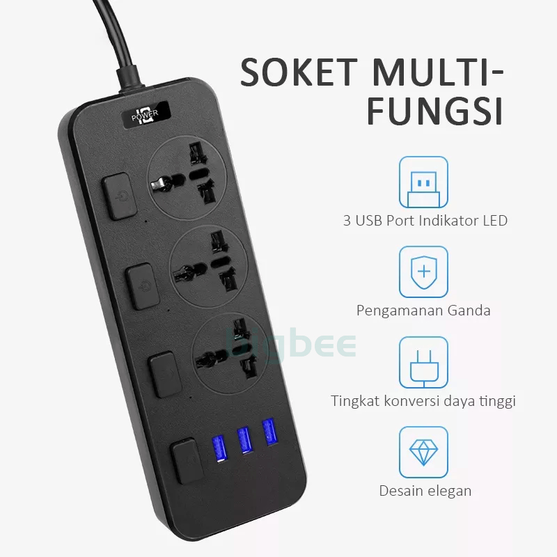 Stop Kontak Smart Power Strip Socket Colokan Listrik Socket USB Hitam/Putih