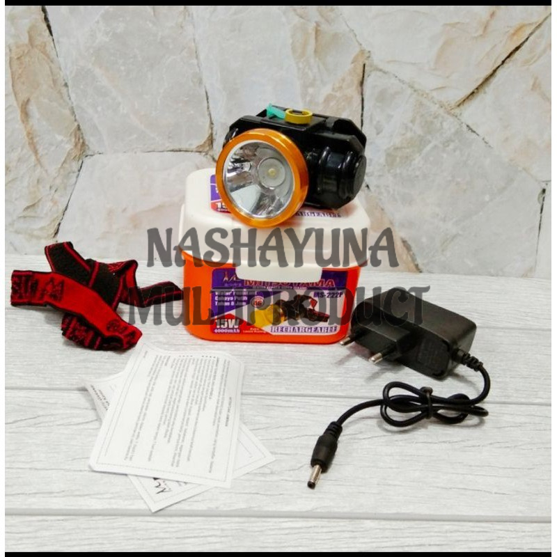 [BAYAR DI TEMPAT] SENTER KEPALA/HEADLAMP MITSUYAMA MS-222P LED 15 WATT 4000MAH FREE LENSA KUNING