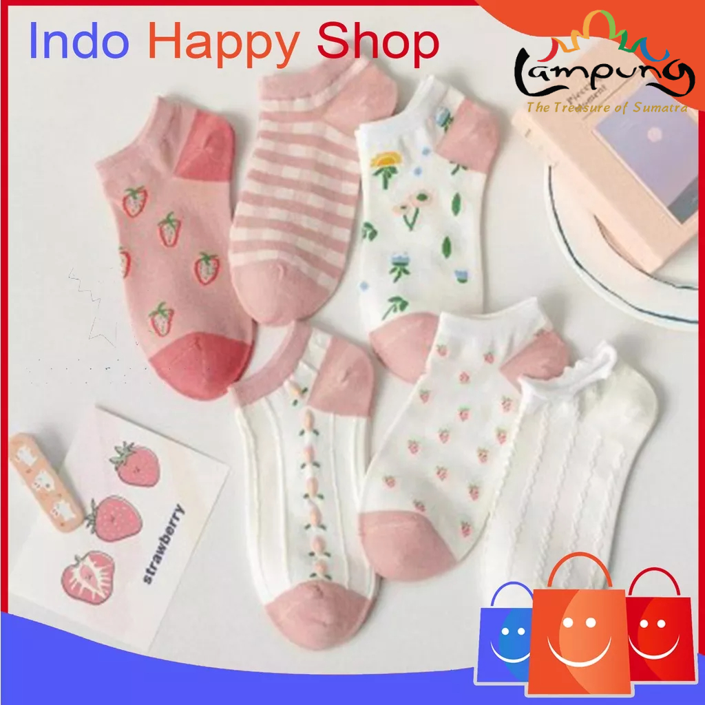 ⭐️𝐈𝐇𝐒 𝟑𝟏𝟗 𝐋𝐚𝐦𝐩𝐮𝐧𝐠⭐️Kaos Kaki Wanita Motif Strawberry Bunga Fashion Kaos Kaki Pendek Japanese Ankle Socks Import