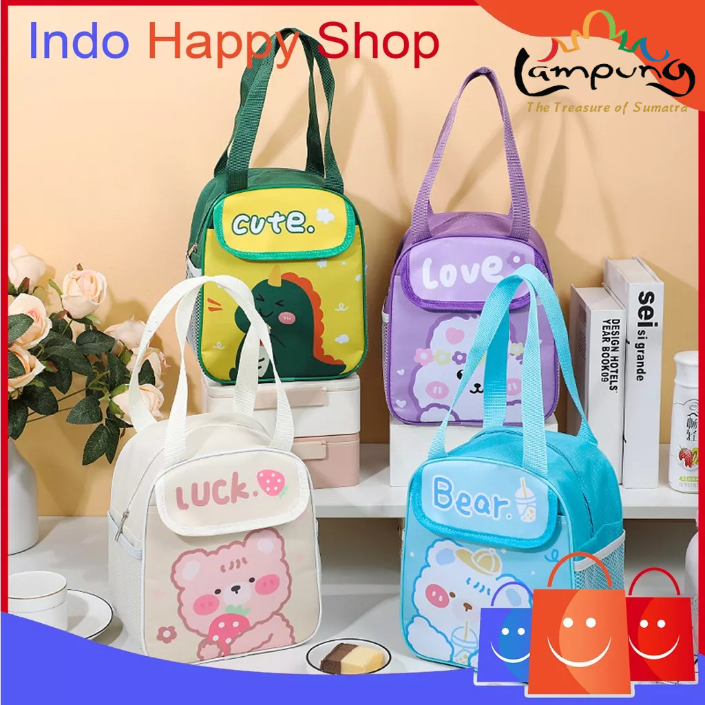 ⭐️𝐈𝐇𝐒 𝟗𝟑𝟔 𝐋𝐚𝐦𝐩𝐮𝐧𝐠⭐️Tas Bekal Lunch Cooler Bag Tas Bento Aluminium Motif Dino And Bear Korean Style