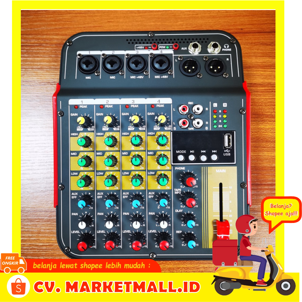 Mixer Audio Podcast Professional Live Audio Mixer DJ Bluetooth 6 Channel Dukungan 48V Phantom Power MX-i6 - 7RSKCGBK