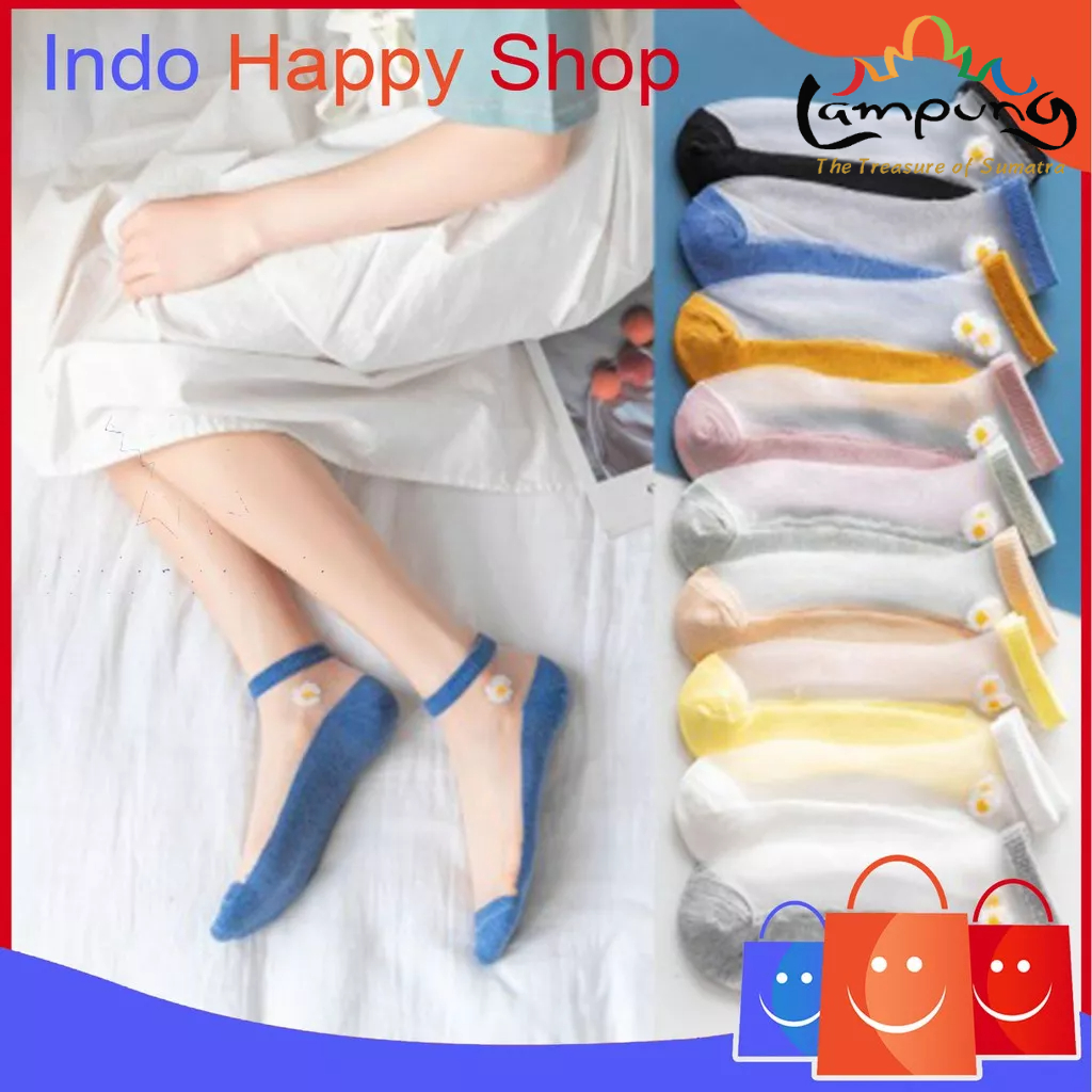 ⭐𝐈𝐇𝐒 𝟎𝟔𝟏 𝐋𝐚𝐦𝐩𝐮𝐧𝐠⭐️Kaos Kaki Transparan Wanita Kaos Kaki Fashion Pendek Bunga Daisy Japanese Ankle Socks