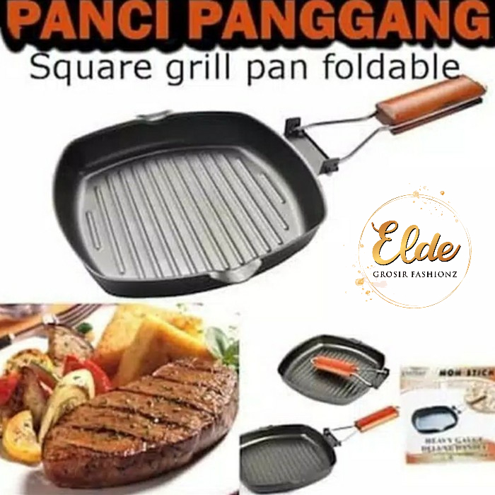 ELDE 1 - PANCI PEMANGGANG SQUARE GRILL PAN / PANCI LIPAT / Wajan Lipat Serbaguna Teflon Panggangan / ALAT BAKAR SATE BBQ Steak