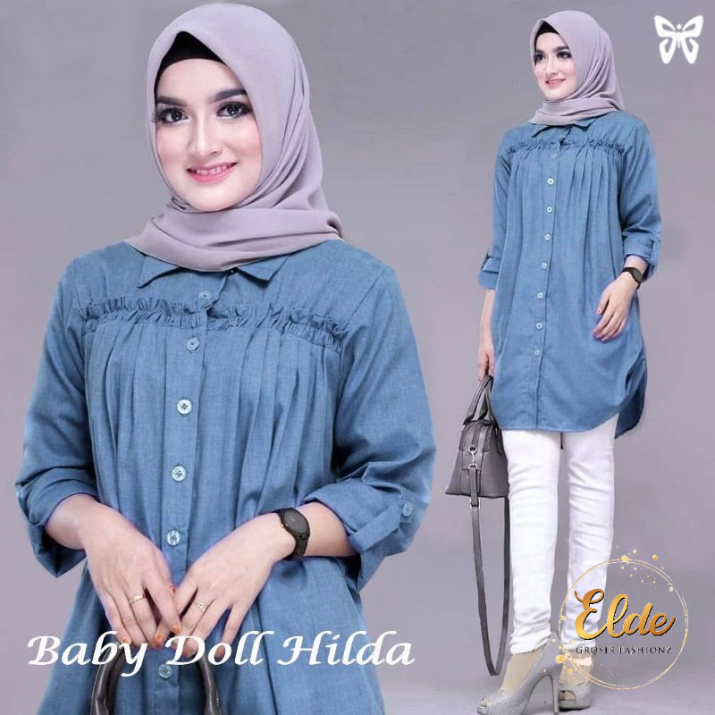 ELDE 5 - KEMEJA HILDA BABYDOLL ATASAN BAJU WANITA TANGAN SCRODER, BAHAN SUPERNOVA