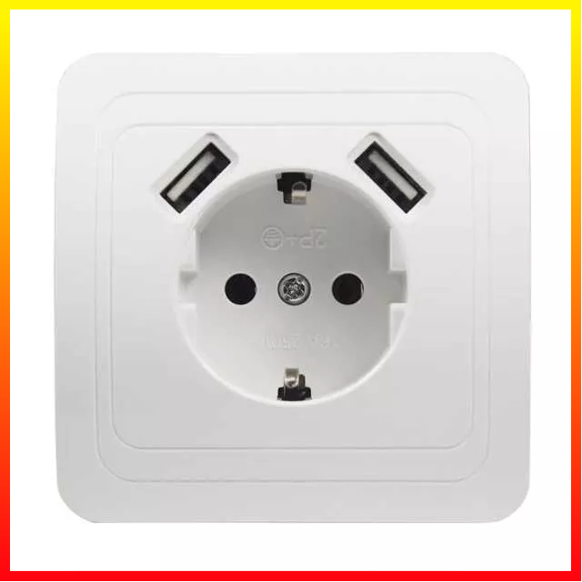 Stop Kontak Dinding USB Ganda 16 A 5V2A Soket Listrik Square Wall Socket Kuubi B001 - 7CHXC8WH