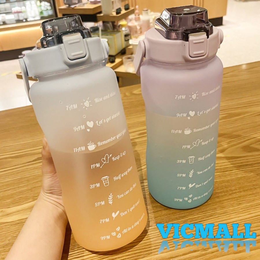 VICMALL - BOTOL MINUM JUMBO 2000L / BOTOL MINUM MOTIVASI PENANDA WAKTU 2L  / BOTOL VIRAL 2 LITER BISA DI BAWA SAAT OLAHRAGA