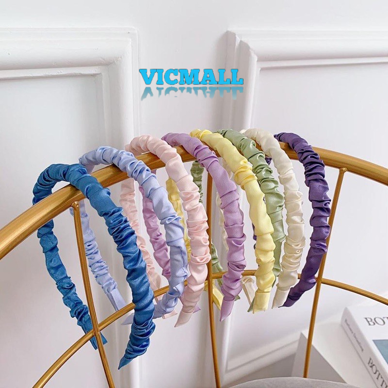 VICMALL -  Bando korea kerut scrunchie headband warna pastel