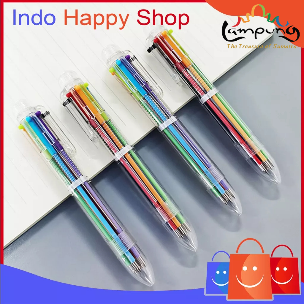 ⭐️𝐈𝐇𝐒 𝟐𝟑𝟕 𝐋𝐚𝐦𝐩𝐮𝐧𝐠⭐️Pulpen 6 Warna Transparan Pena Ballpont Pen Six-in-One Color