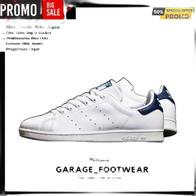 ADIDAS STANSMITH WHITE NAVY ORIGINAL 100% - SEPATU ADIDAS STANSMITH ORIGINAL 100% - SEPATU PRIA GLOB