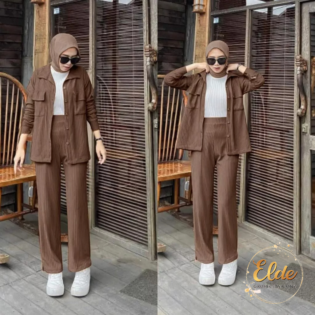 ELDE 12 - SET NABILA ( L - XL ) SETELAN RAJUT BAHAN MANGO KNIT IMPORT TEBAL DAN HALUS KANCING HIDUP FULL ADA SAKU KANAN DAN KIRI + CELANA KULOT ( NO INNER )