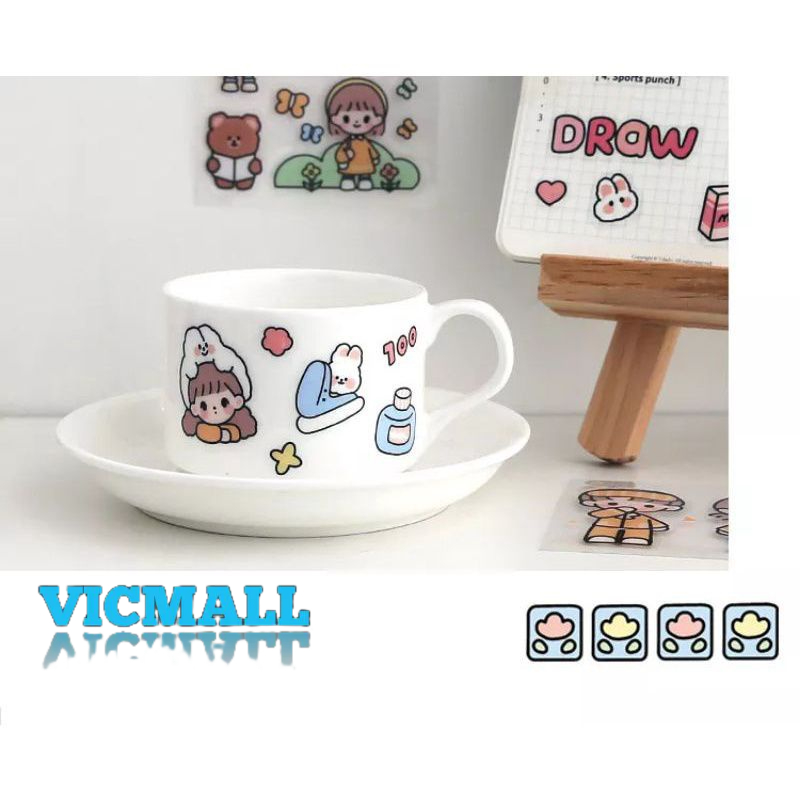 VICMALL - 100 Lembar] Stiker Hp/Laptop/Botol Minum/2D Tumblr/Aesthetic Motif Bening PVC sticker