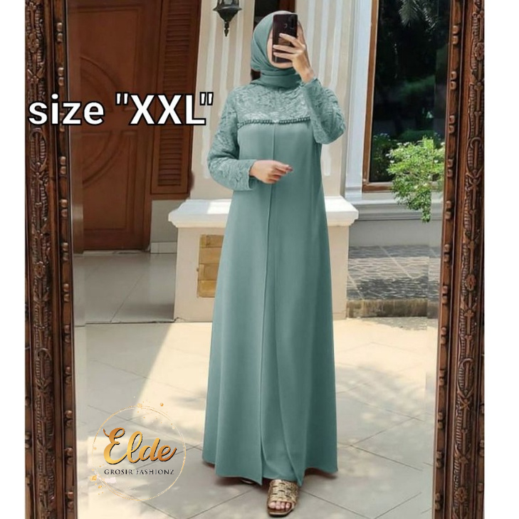 ELDE 12 - SIZE L XL XXL Maxi dress aulia Gamis Maxi JUMBO DRESS bahan brukat corneli lapis furing kombi crepe aplikasi mutiara tembak mewah LD 100cm pjg 135cm bagian depan 2lapis